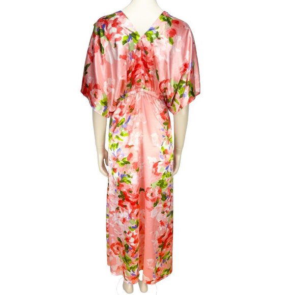 OSCAR DE LA RENTA Vtg Satin Pink Floral Luxury Maxi Haute Couture Dress S/M - Picture 6 of 16